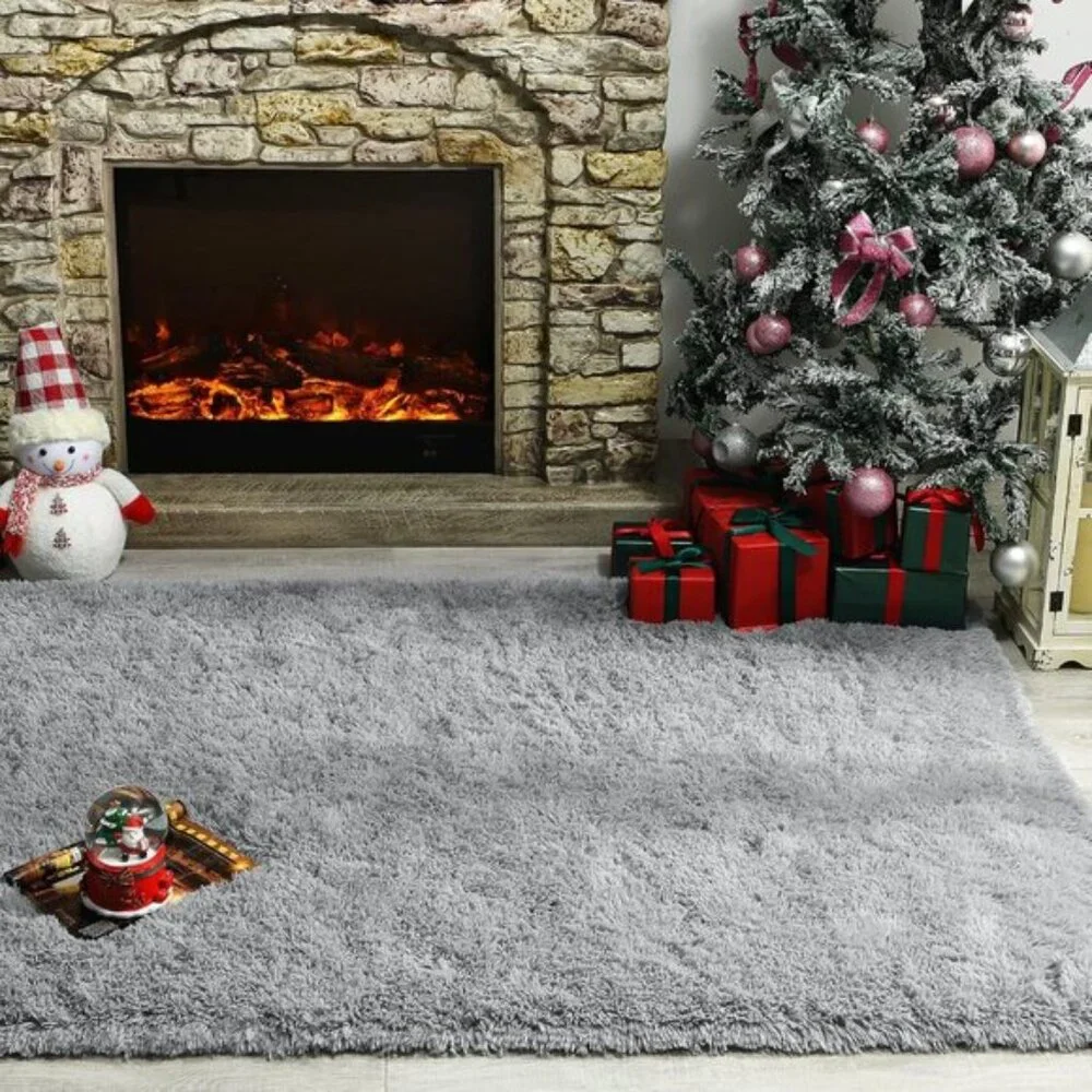 New 4x6 Soft Fluffy Area Rug, Shaggy Grey Plush Carpet for Bedroom Decor